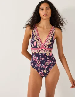 Abbie Floral Print Swimsuit Blue