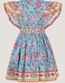 Adara Floral Print Broderie Dress Blue