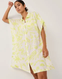 Adele Tropical Print Mini Shirt Dress Green