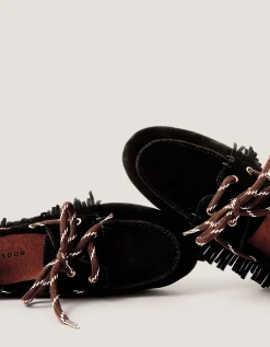 Alba Fringe Suede Moccasin Loafers Black