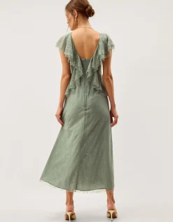 Alda Ruffle Lace Midi Dress Green