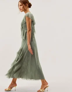 Alda Ruffle Lace Midi Dress Green