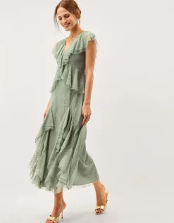 Alda Ruffle Lace Midi Dress Green