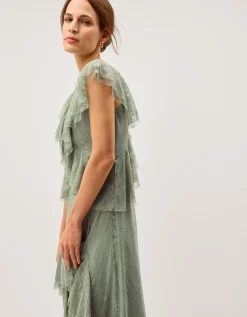 Alda Ruffle Lace Midi Dress Green