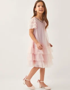 Alexandria Sequin Ruffle Tulle Swing Dress Pink