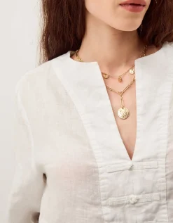 Alexis Knot Button Linen Top White