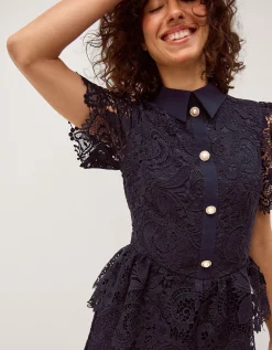 Alice Lace Peplum Midi Dress Blue