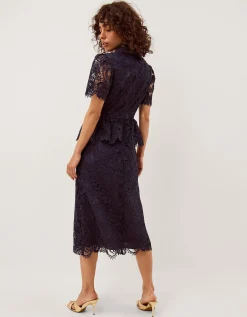 Alice Lace Peplum Midi Dress Blue