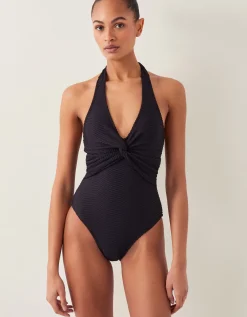 Alicia Rib Halter Swimsuit Black