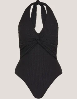 Alicia Rib Halter Swimsuit Black