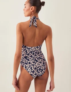 Alwena Abstract Print Halter Swimsuit Black