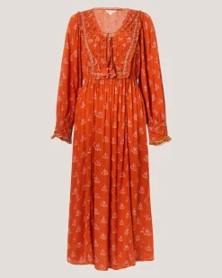 Amaya Floral Print Midi Dress Orange