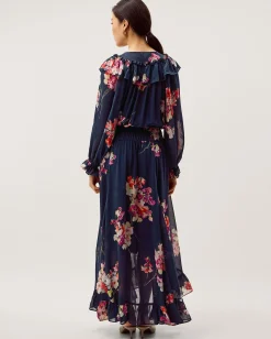Amber Floral Ruffle Maxi Dress Blue