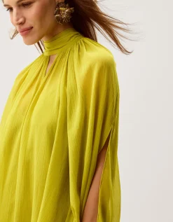 Amelia Scarf Neck Cape Midi Dress Green