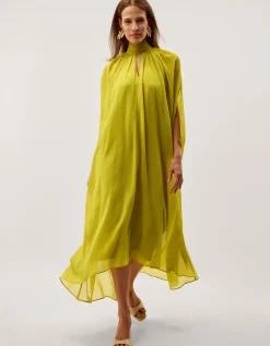 Amelia Scarf Neck Cape Midi Dress Green