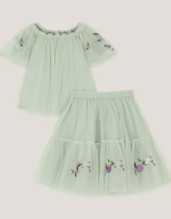Amina Floral Tulle Top & Skirt Set Green