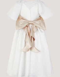 Angelica Satin Bow Duchess Dress Ivory