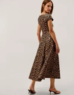 Anna Leopard Print Midi Dress Camel