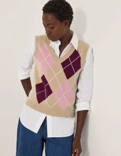 Anne Sleeveless Argyle Knitted Vest Camel