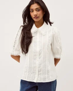 Annette Puff Sleeve Lace Shirt White
