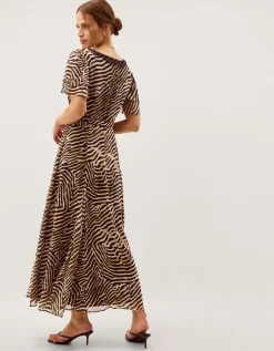 Annie Animal Print Midi Dress Brown