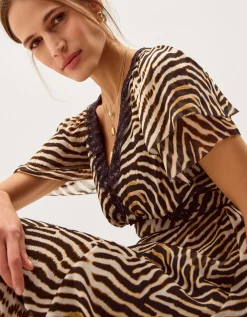 Annie Animal Print Midi Dress Brown