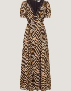 Annie Animal Print Midi Dress Brown
