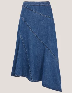 Annie Asymmetric Denim Midi Skirt Blue