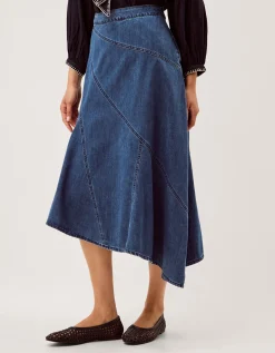 Annie Asymmetric Denim Midi Skirt Blue