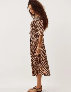 Annie Bardot Animal Print Midi Dress Brown