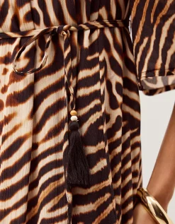 Annie Bardot Animal Print Midi Dress Brown