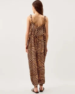 Annie Sleeveless Animal Print Jumpsuit Brown