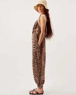 Annie Sleeveless Animal Print Jumpsuit Brown
