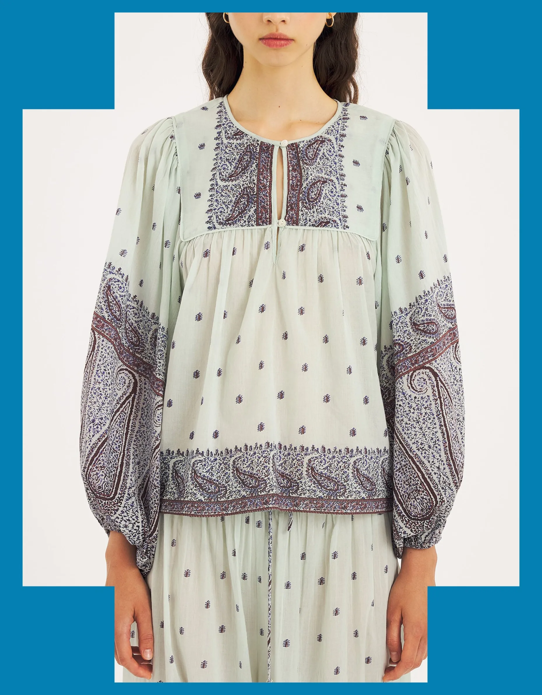 Antik Batik Johri Hand-Woven Paisley Blouse Blue