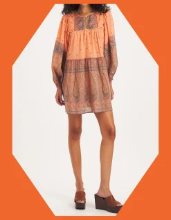Antik Batik Johri Paisley Mini Dress Orange