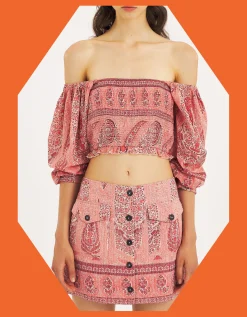 Antik Batik Tajara Paisley Quilted Mini Skirt Orange