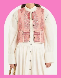 Antik Batik Tajara Paisley Quilted Waistcoat Orange