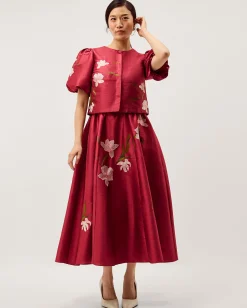 Anya Puff Sleeve Floral Embroidered Jacket Pink
