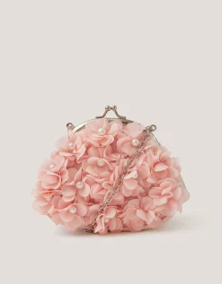 Appliqué Floral Cluster Clip Frame Bag Pink