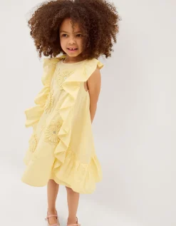 Appliqué Flower Ruffle Dress Yellow