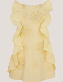 Appliqué Flower Ruffle Dress Yellow