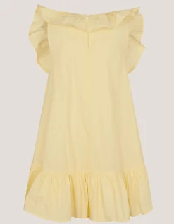 Appliqué Flower Ruffle Dress Yellow