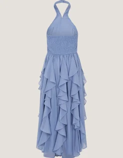 Arizona Halter Ruffle Prom Dress Blue