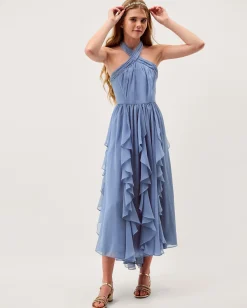 Arizona Halter Ruffle Prom Dress Blue