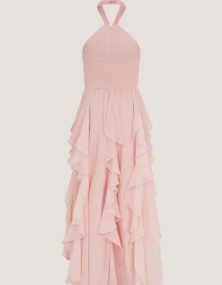 Arizona Halter Ruffle Prom Dress Pink