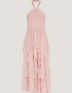 Arizona Halter Ruffle Prom Dress Pink