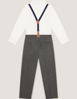 Arthur Herringbone 3-Piece Suit with Braces Grey