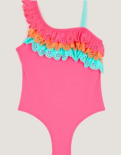 Asymmetrical Broderie Tier Swimsuit Pink