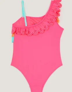 Asymmetrical Broderie Tier Swimsuit Pink
