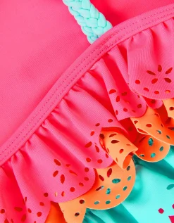 Asymmetrical Broderie Tier Swimsuit Pink